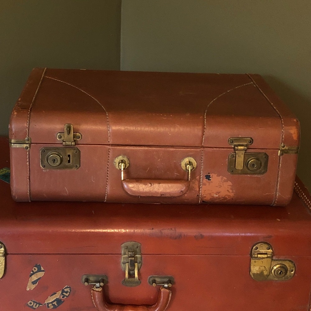 Vintage Hard Shell Leather Suitcase (#2) - Picture 6 of 12